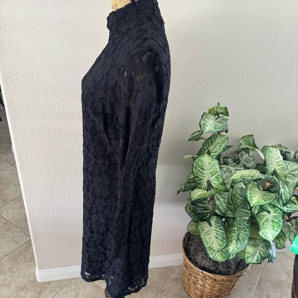 INC International Concepts Black Lace Mock Neck Mini Dress - Size L - Picture 6 of 9